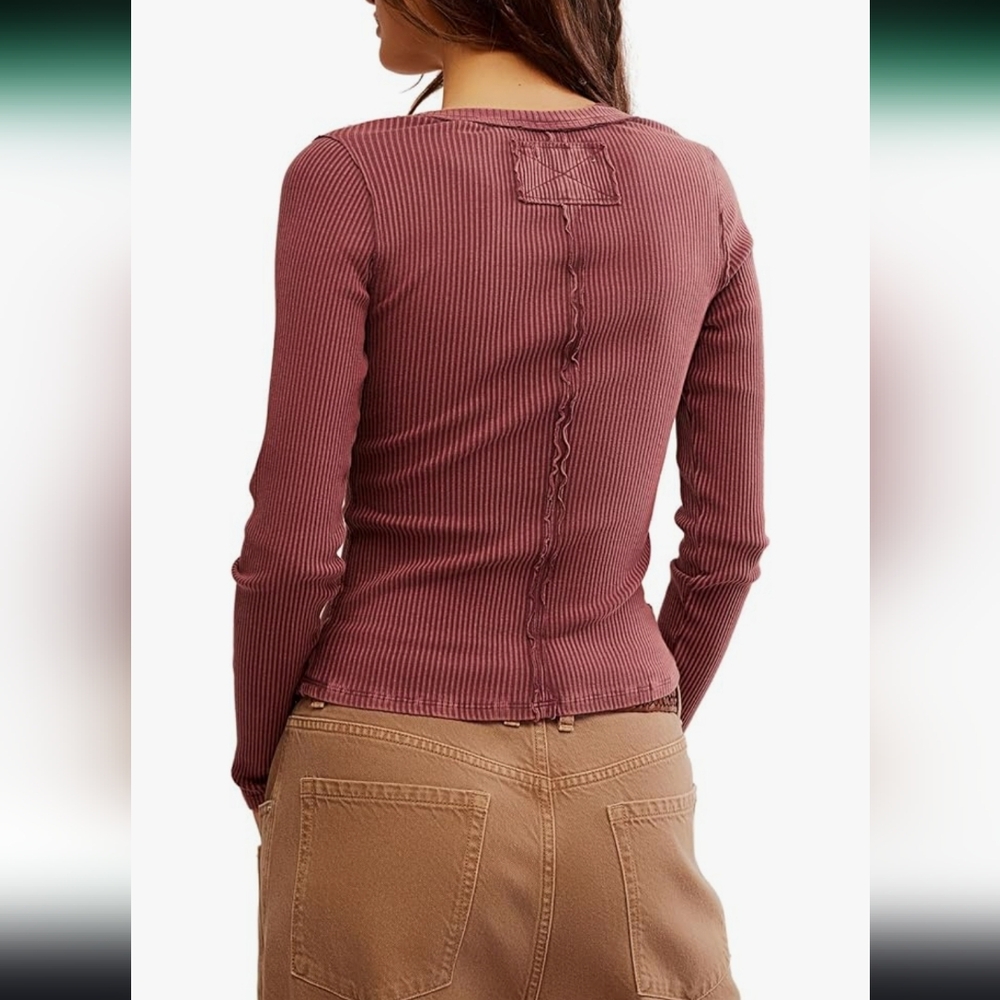 New Free People We The Free Ribbed Slim Cardigan Button Front Minimalist Y2K 90s - Picture 7 of 12